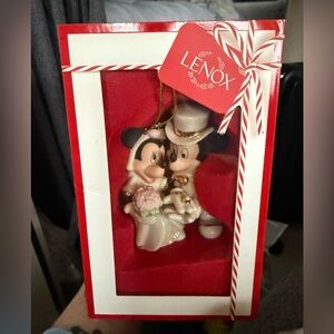 Disney Mickey and Minnie Bride and Groom Ornament - Black, White, Pink